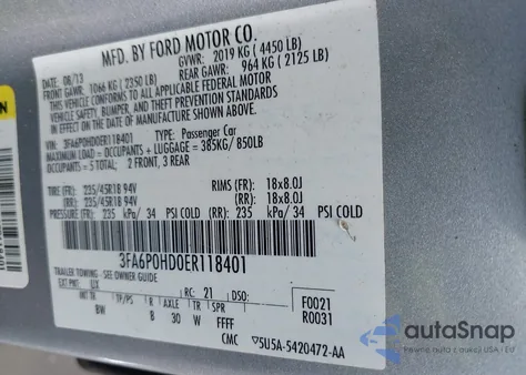 2014 Ford Fusion Se from USA, damaged, VIN 3FA6P0HD0ER118401